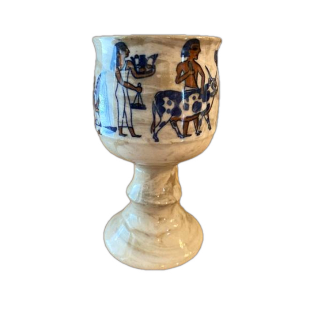 Vintage Lauren Stoneware Egyptian Revival Goblet Chalice Japan 1970s Ceramic